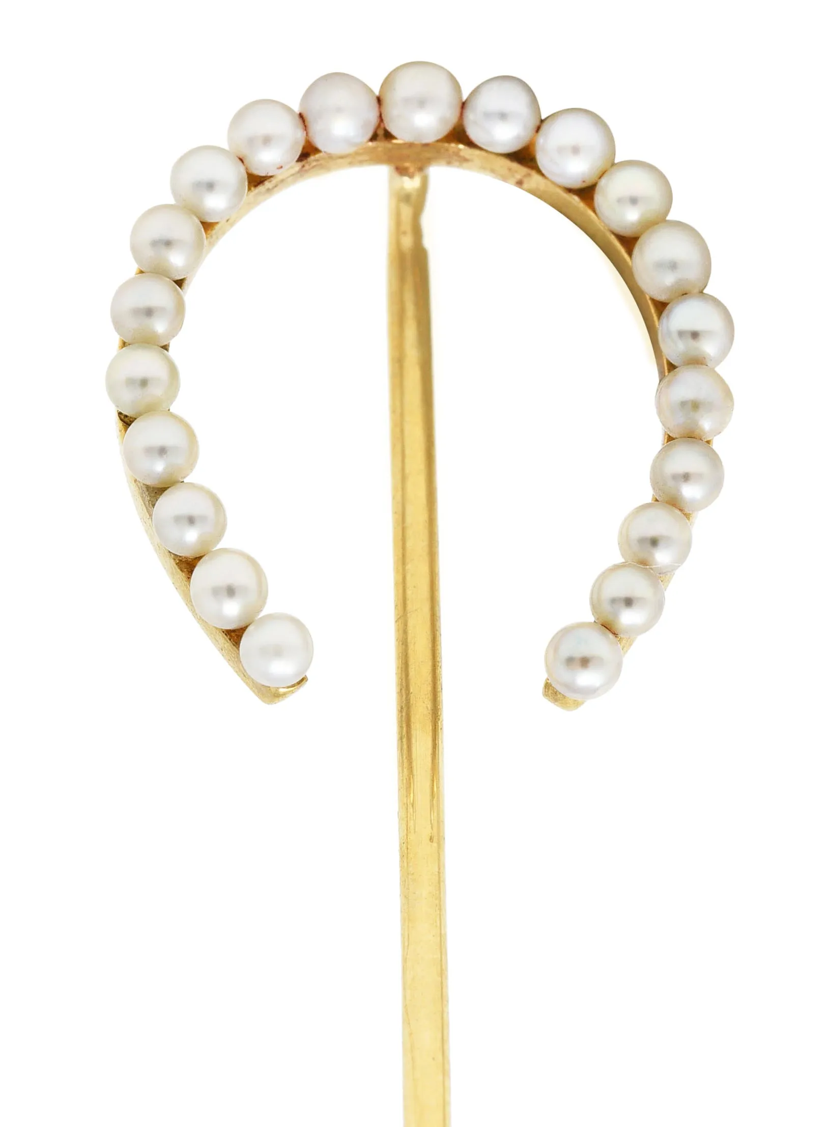 Edwardian Stickpin with 14 Karat Yellow Gold and Pearl Horseshoe