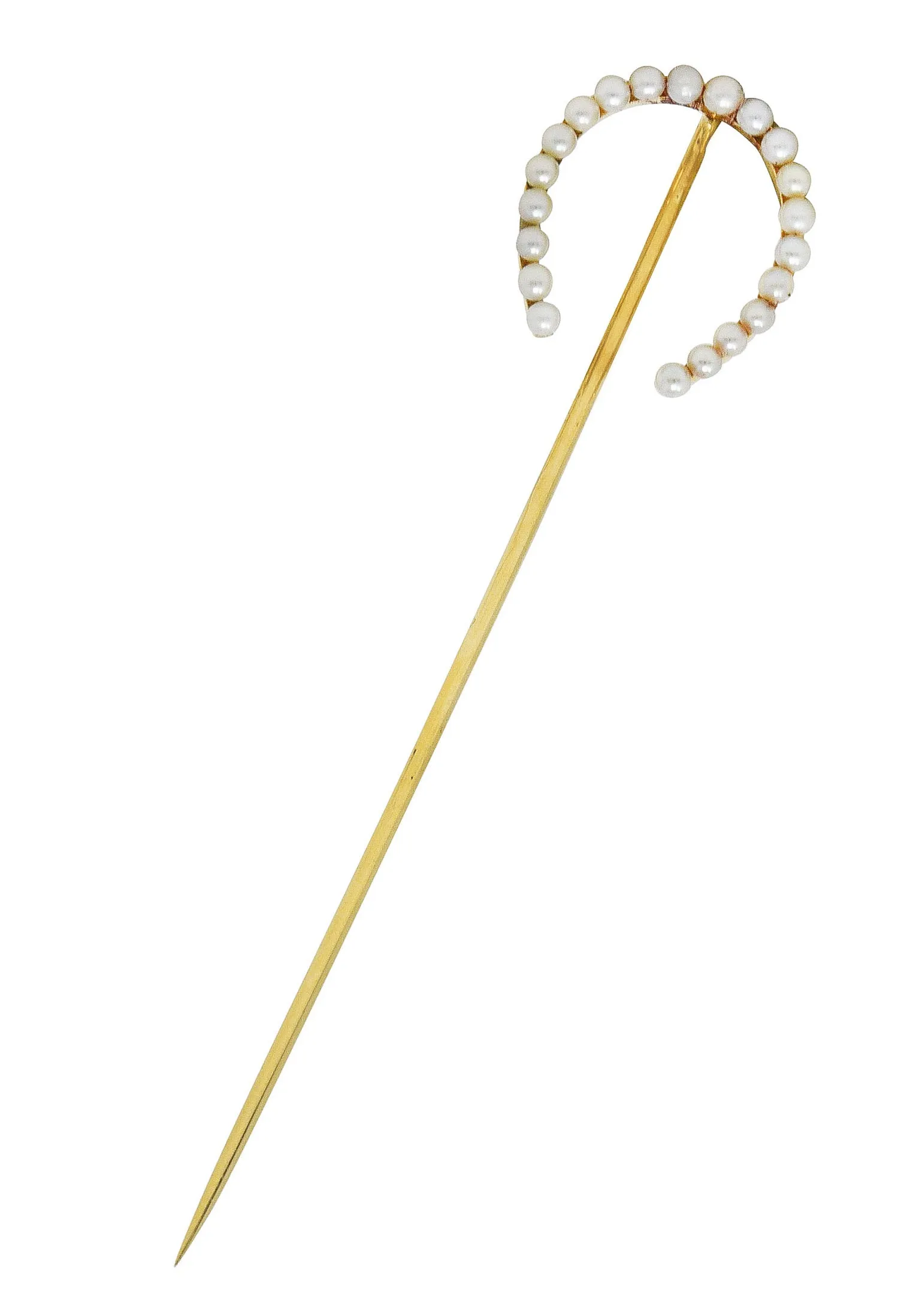 Edwardian Stickpin with 14 Karat Yellow Gold and Pearl Horseshoe