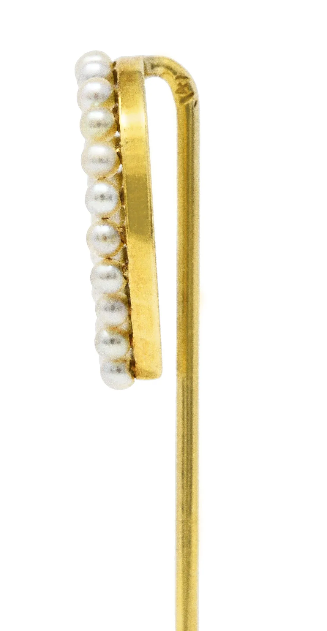 Edwardian Stickpin with 14 Karat Yellow Gold and Pearl Horseshoe