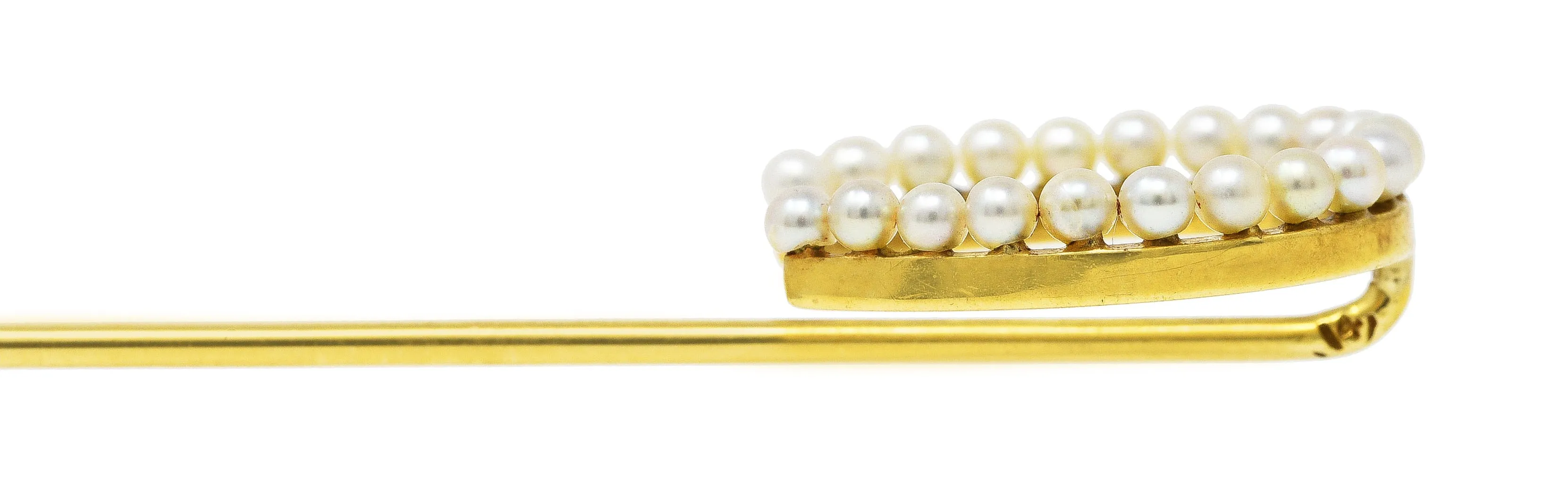 Edwardian Stickpin with 14 Karat Yellow Gold and Pearl Horseshoe