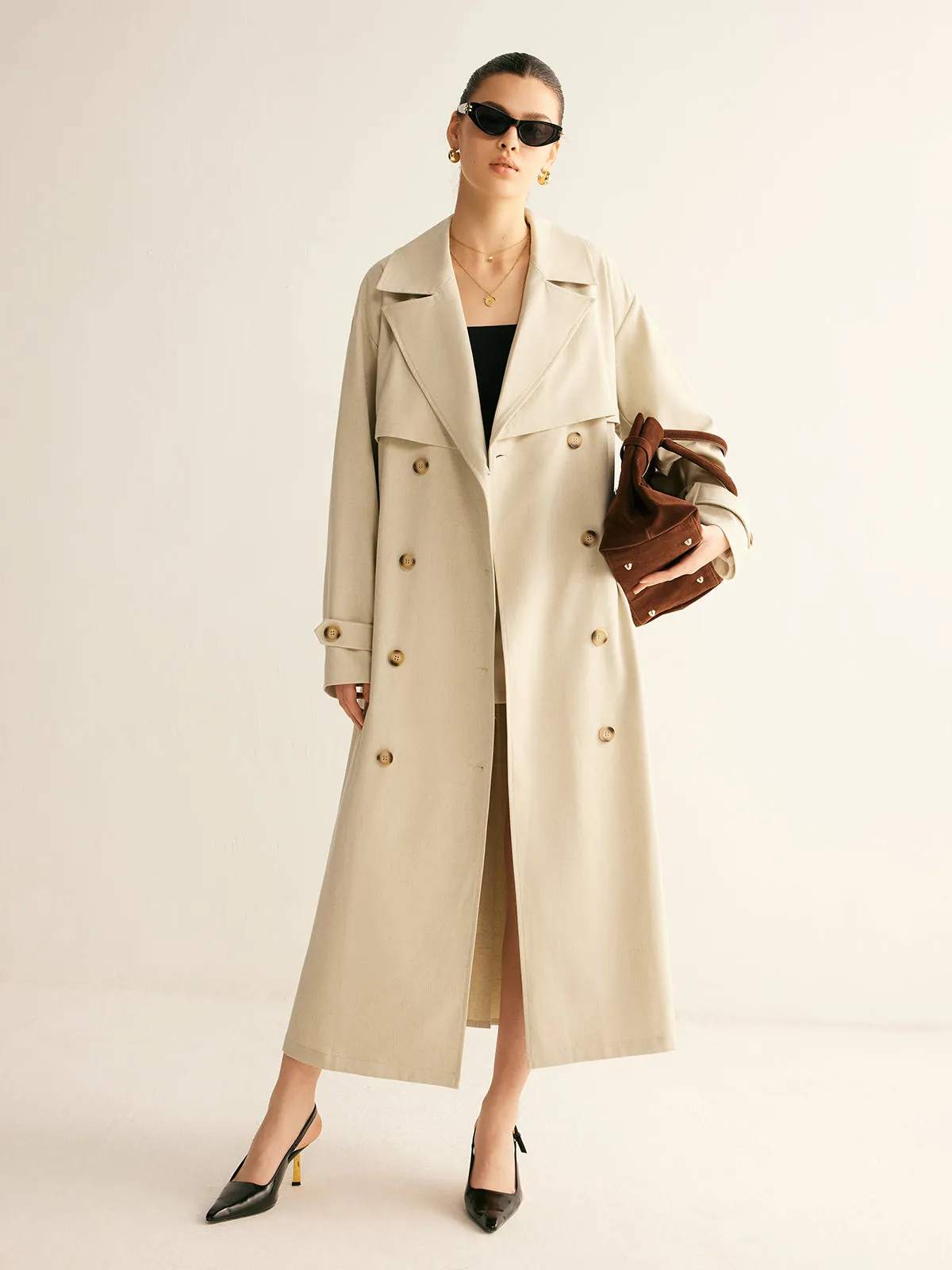 Elegant Pleated Trench Coat With Belt