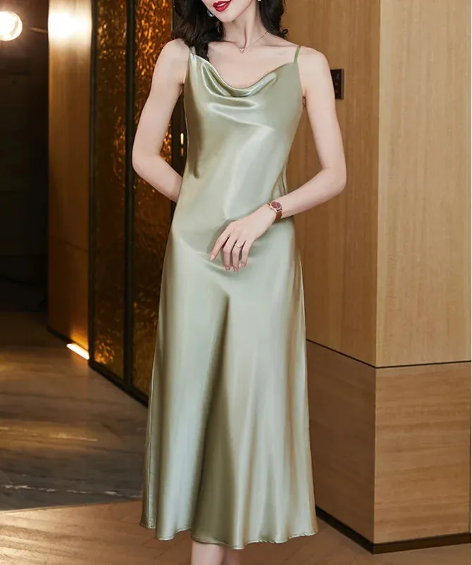 Elegant Satin Silk Slim Sexy Suspender Sleeveless Dress