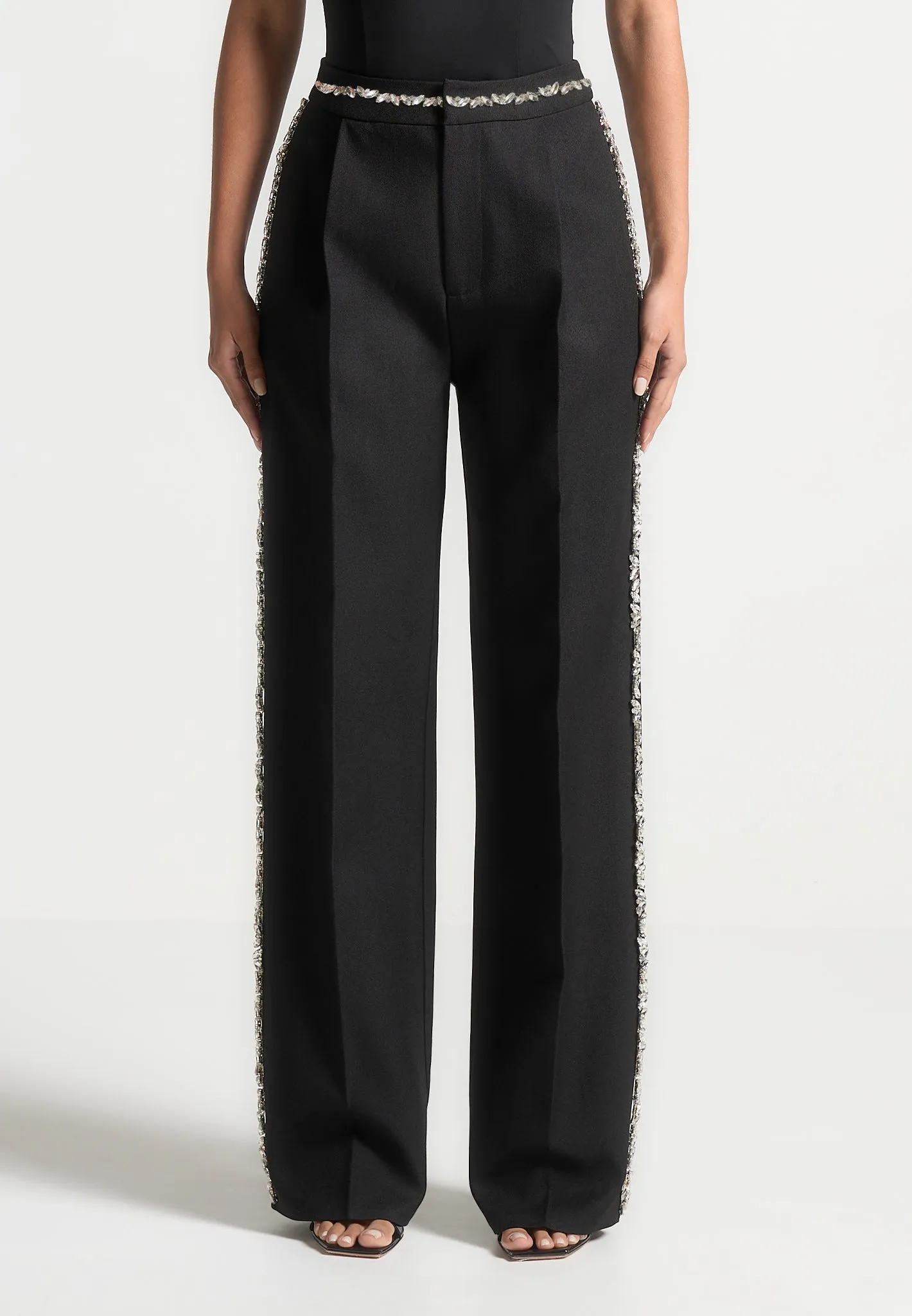 Embellished Tailored Trousers - Black