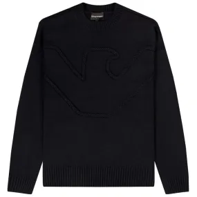 Emporio Armani Oversized Rope Effect Embroided Eagle Knit Navy