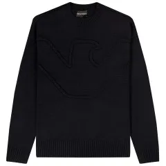 Emporio Armani Oversized Rope Effect Embroided Eagle Knit Navy