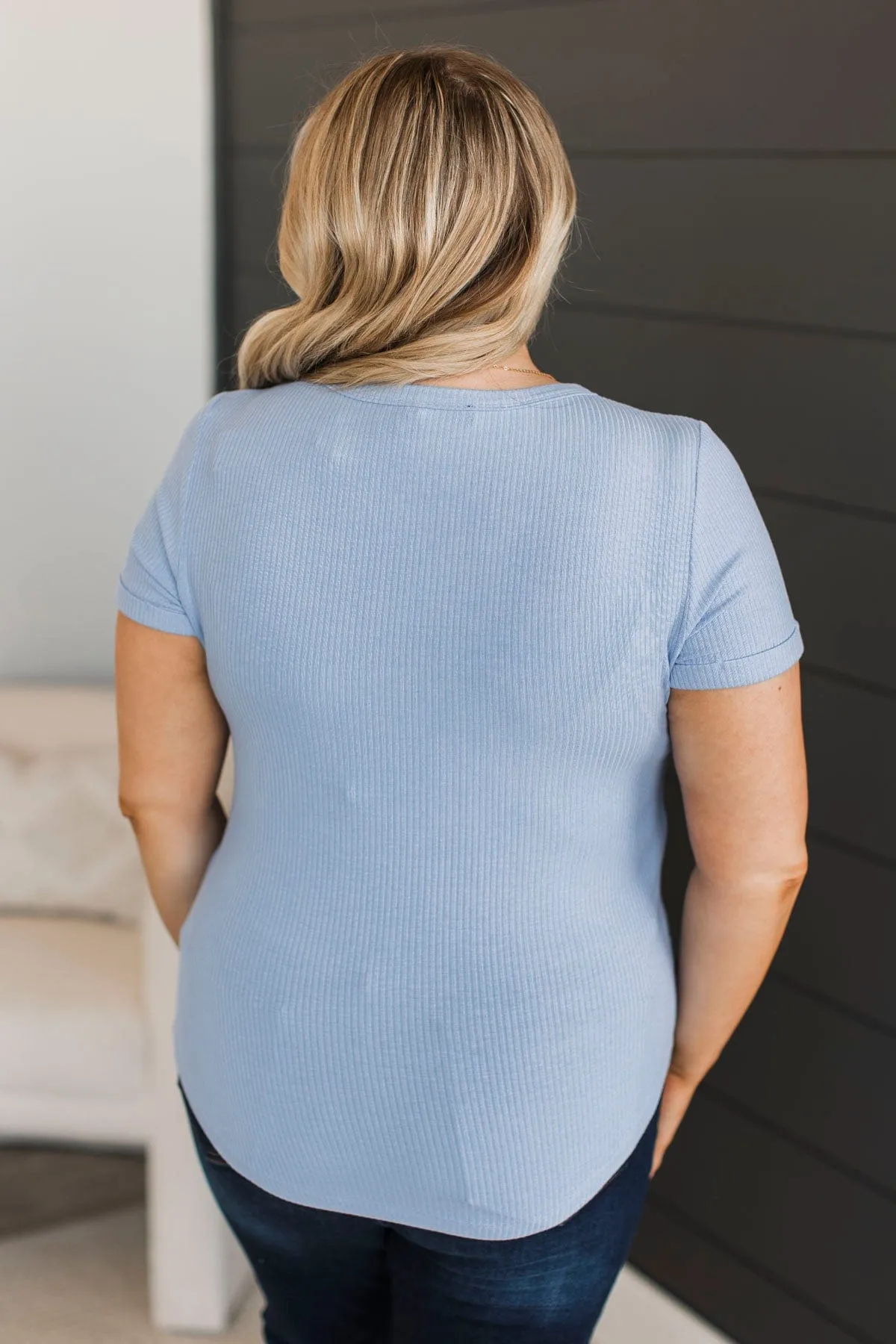 Every Effort Periwinkle Ribbed Knit Button Top