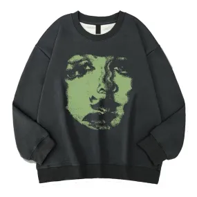 Face Print Grunge Oversized Sweatshirt