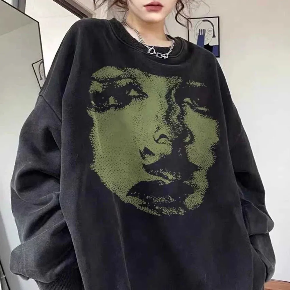 Face Print Grunge Oversized Sweatshirt