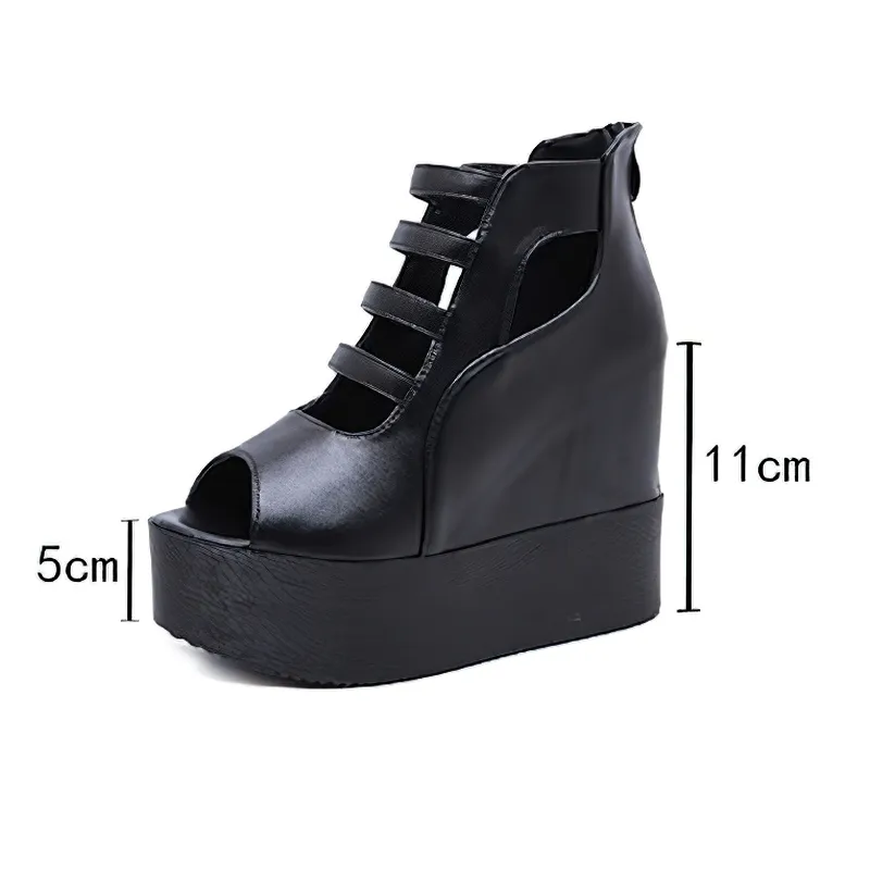 Women's Open Toe Platform Sandals with Back Zipper and Hollow Out Design