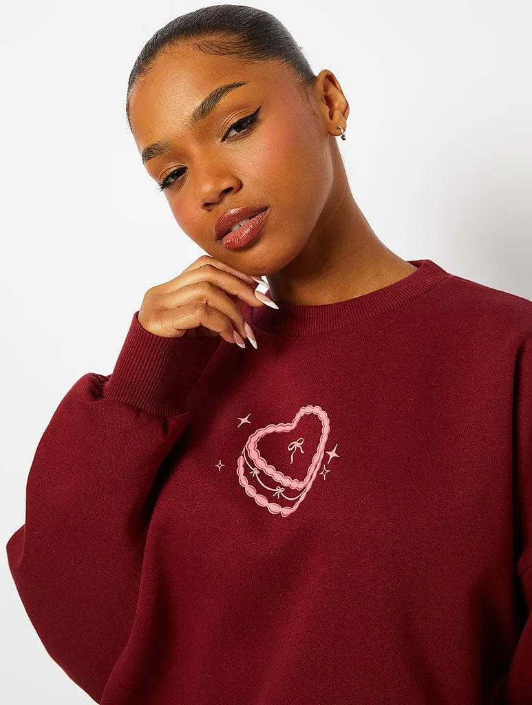 Feed Me Cake Sweatshirt in Burgundy