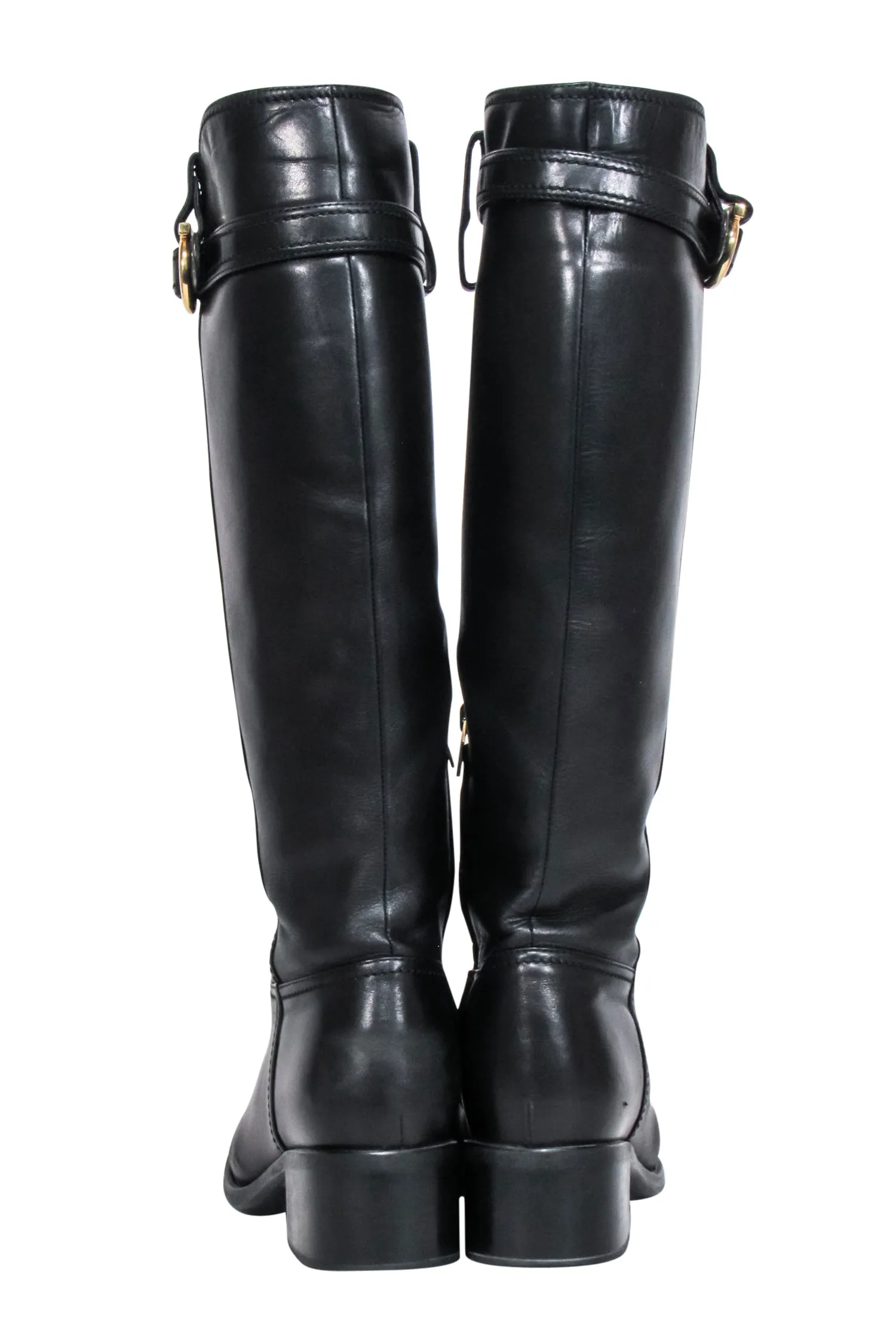 Ferragamo - Black Leather Riding Boots w/ Gancini Accent Sz 7.5