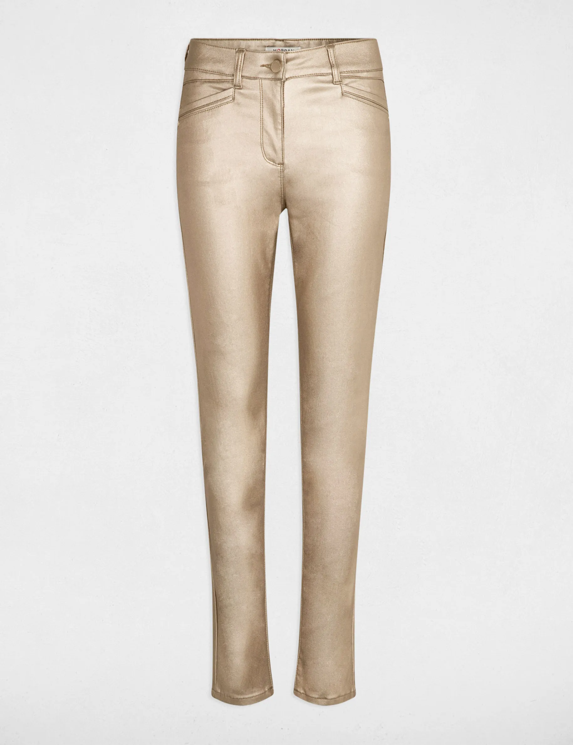 Fitted trousers wet effect gold women