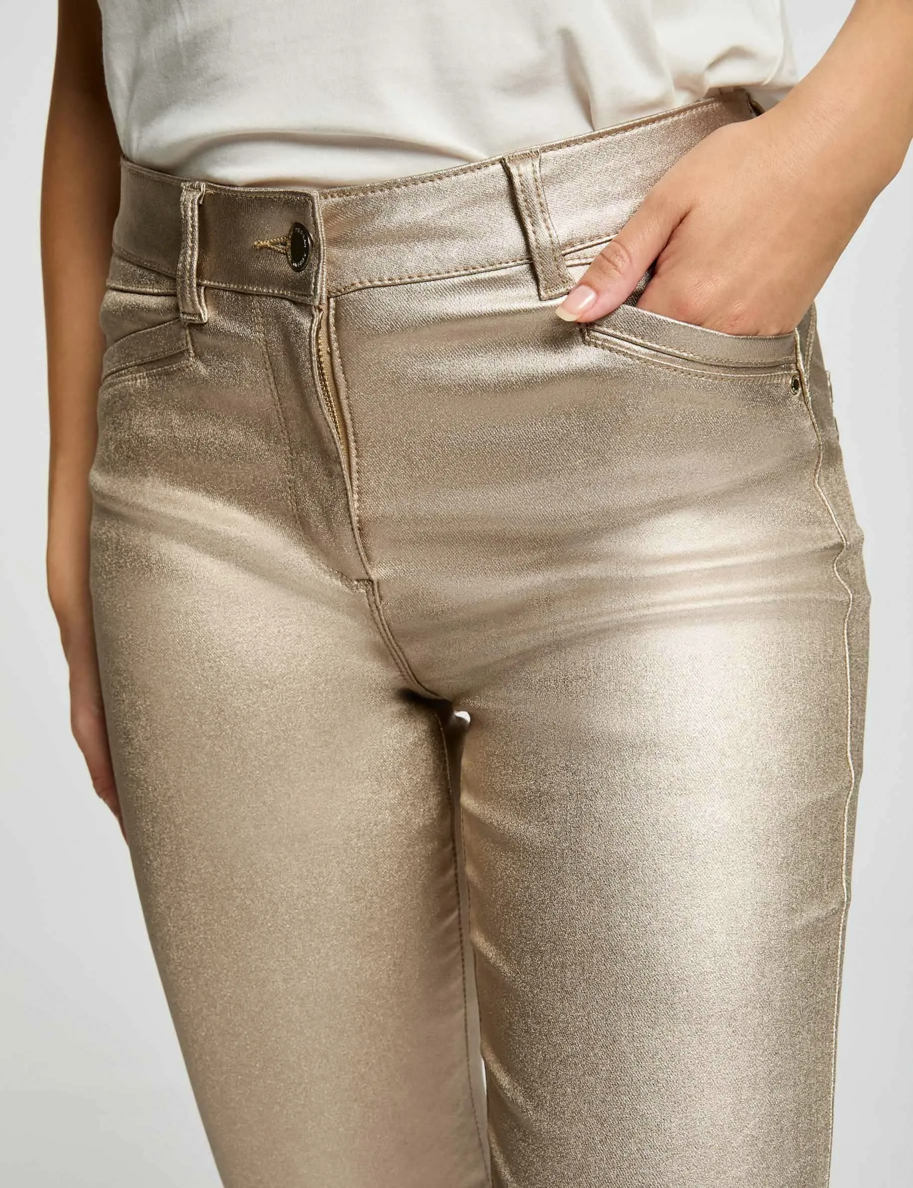 Fitted trousers wet effect gold women