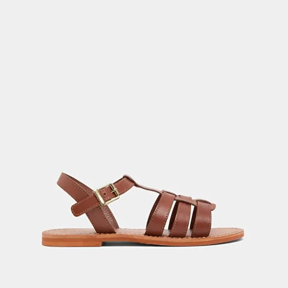 Flat braided sandals in cognac leather