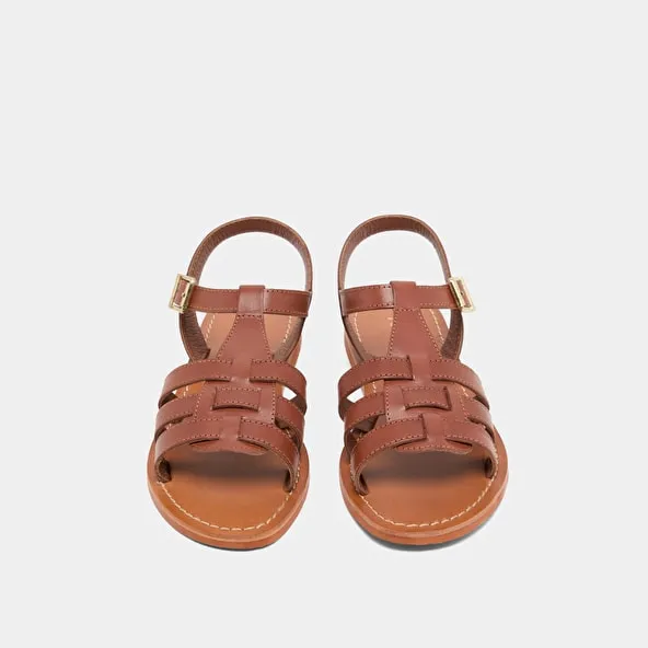 Flat braided sandals in cognac leather