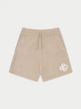 FLUFFY KNIT EMBLEM SHORTS - BEIGE