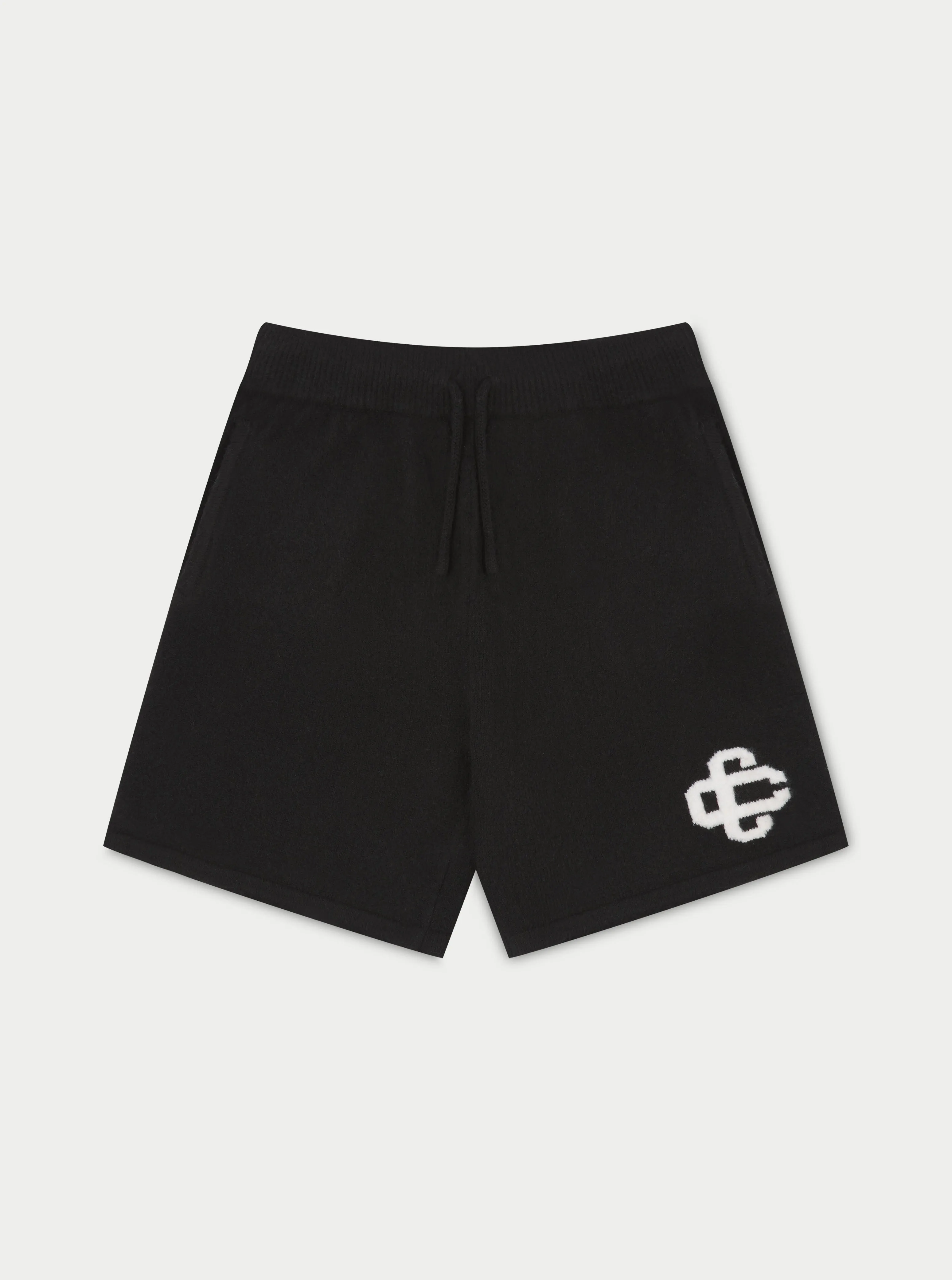 FLUFFY KNIT EMBLEM SHORTS - BLACK