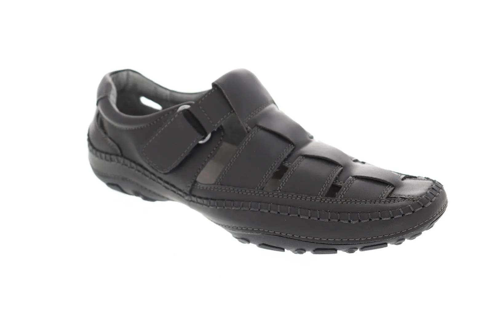 GBX Men's Black Leather Sport Sandals with Adjustable Strap - Sentaur 135591