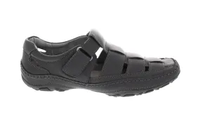 GBX Men's Black Leather Sport Sandals with Adjustable Strap - Sentaur 135591