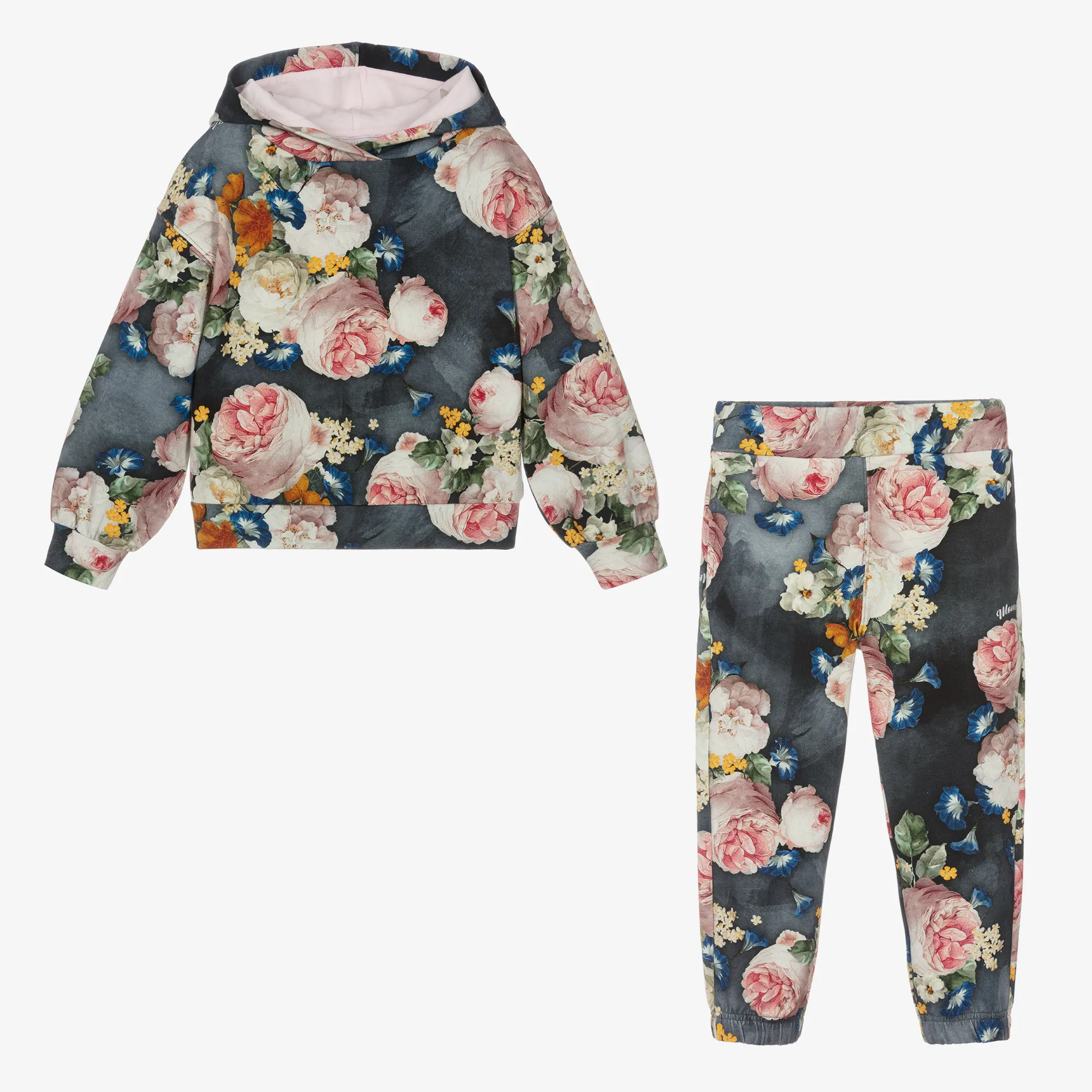 Girls Blue Floral Cotton Tracksuit