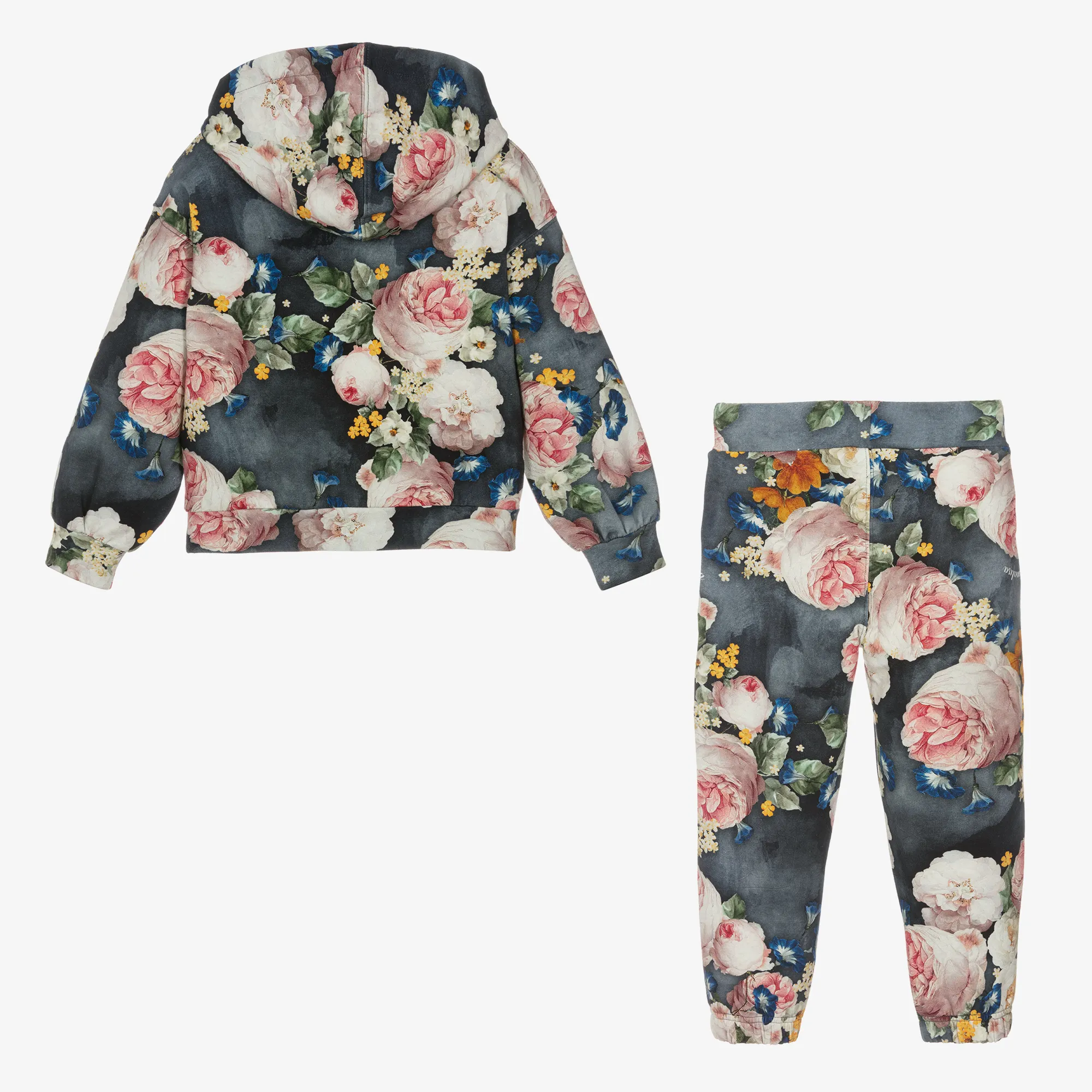 Girls Blue Floral Cotton Tracksuit