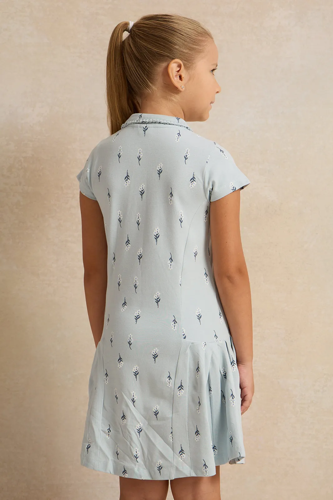 Girls Blue Peter pan Collar Pique Dress