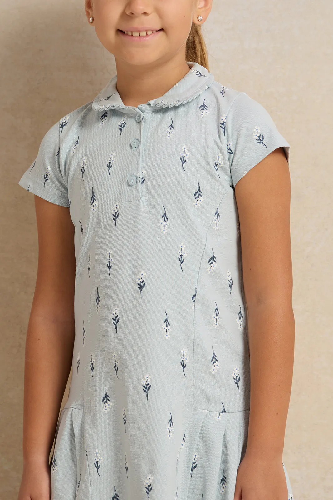 Girls Blue Peter pan Collar Pique Dress