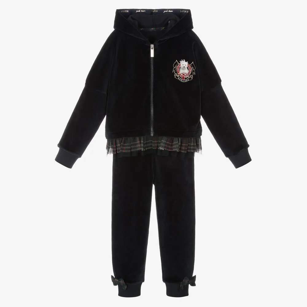 Girls Blue Velour Tracksuit