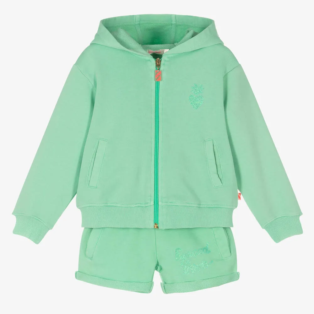 Girls Green Cotton Pineapple Short Tracksuit