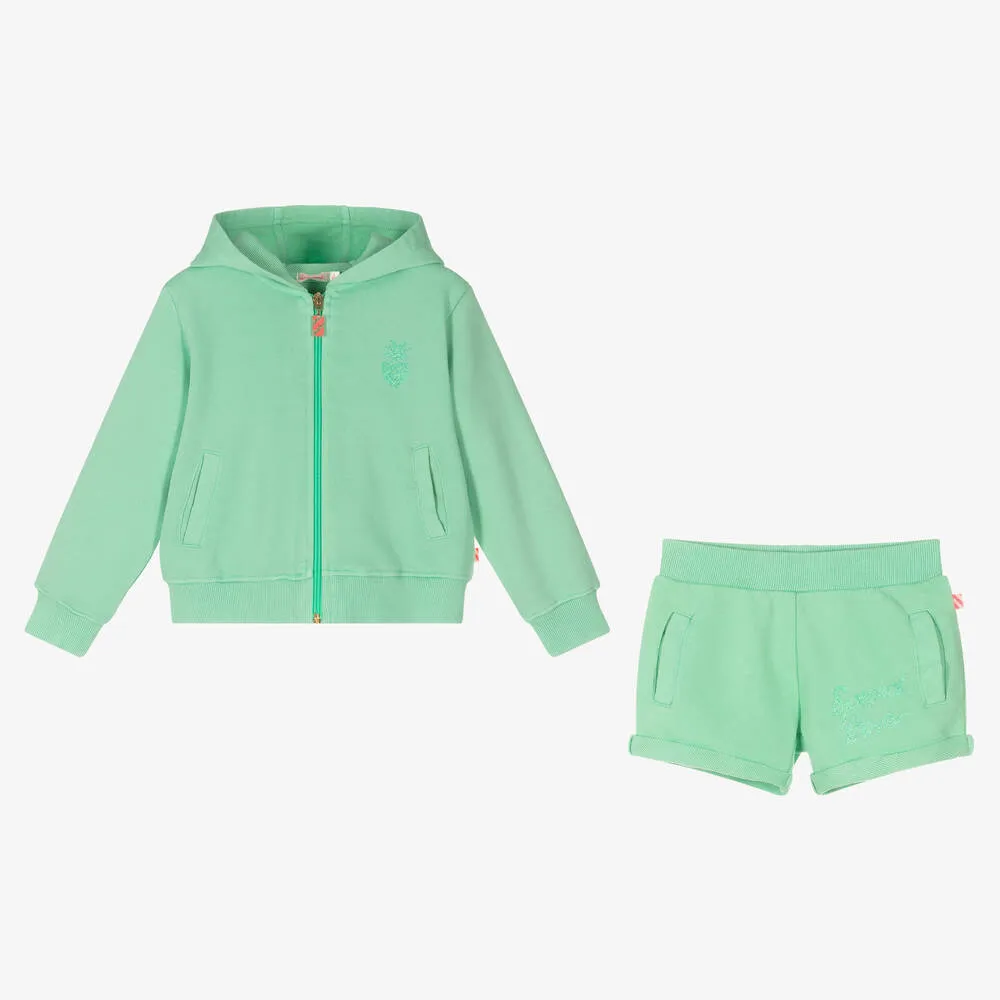 Girls Green Cotton Pineapple Short Tracksuit