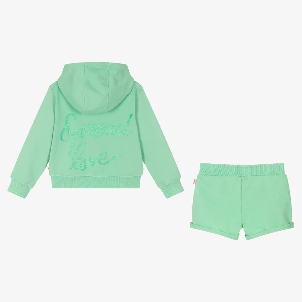 Girls Green Cotton Pineapple Short Tracksuit