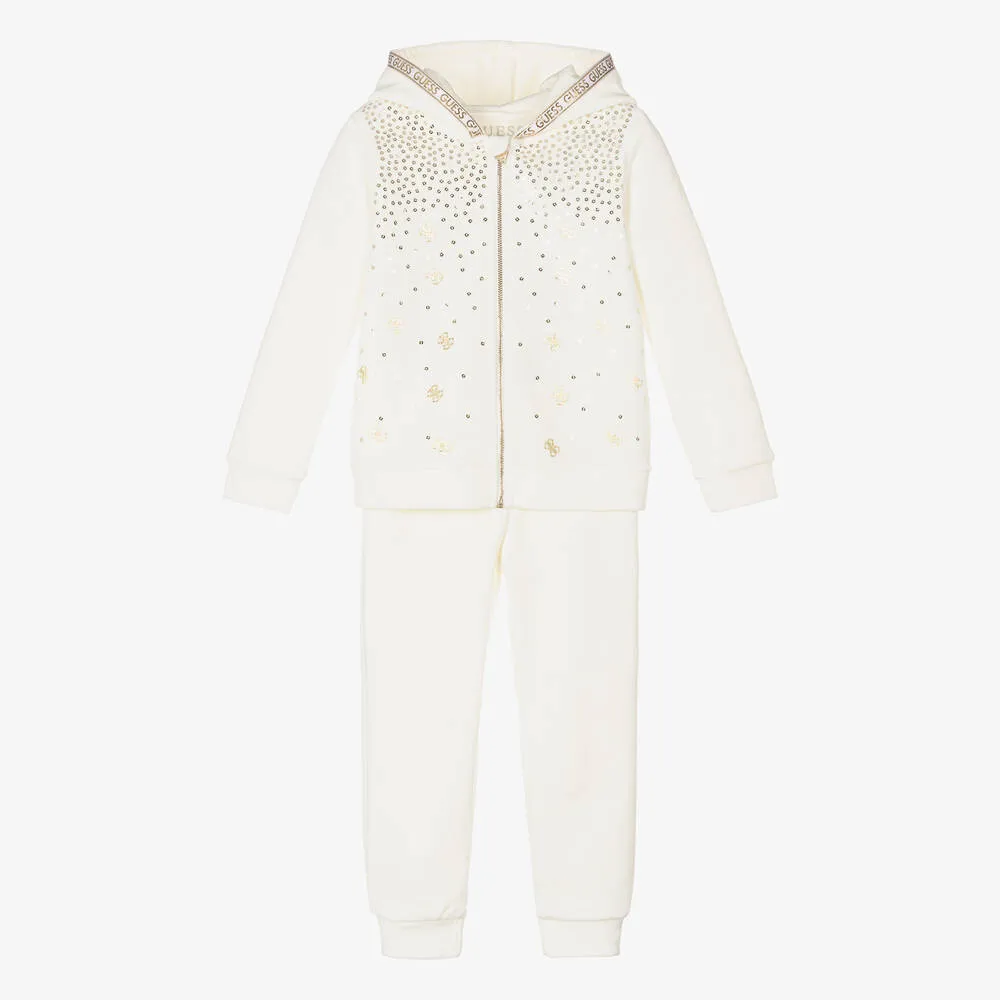 Girls Ivory & Gold Velour Tracksuit