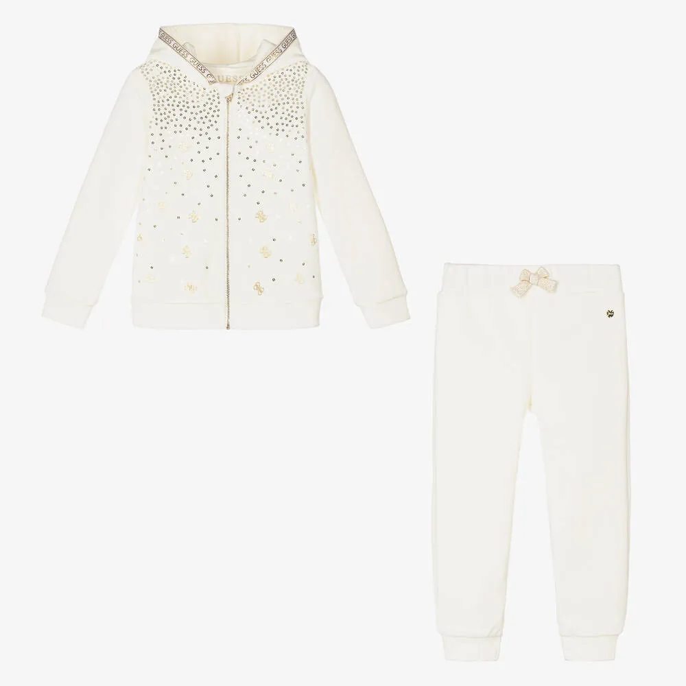 Girls Ivory & Gold Velour Tracksuit