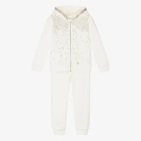 Girls Ivory & Gold Velour Tracksuit