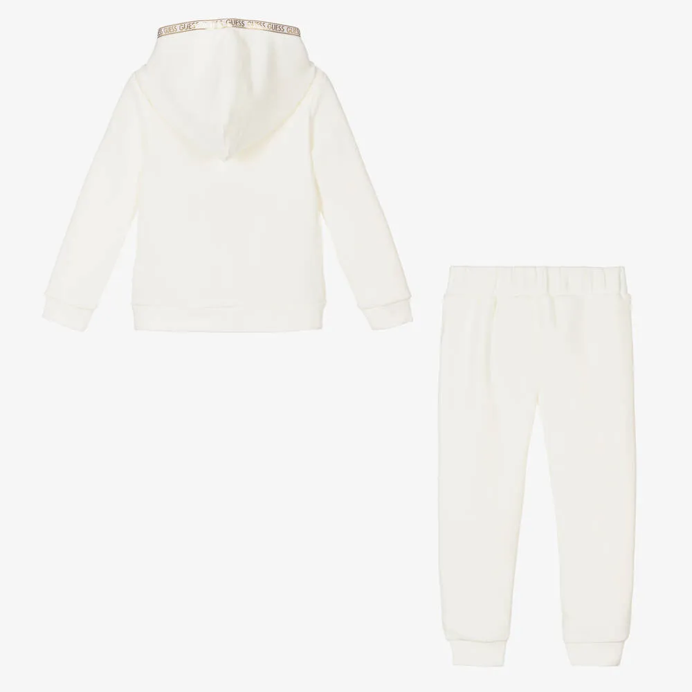 Girls Ivory & Gold Velour Tracksuit