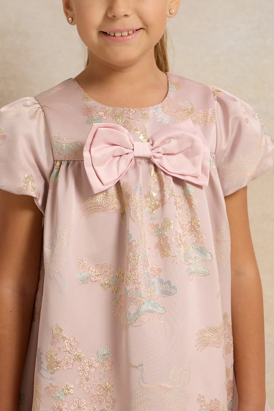 Girls Lilac Bow Detailed Jacquard Dress