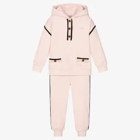 Girls Pink & Black Cotton Tracksuit