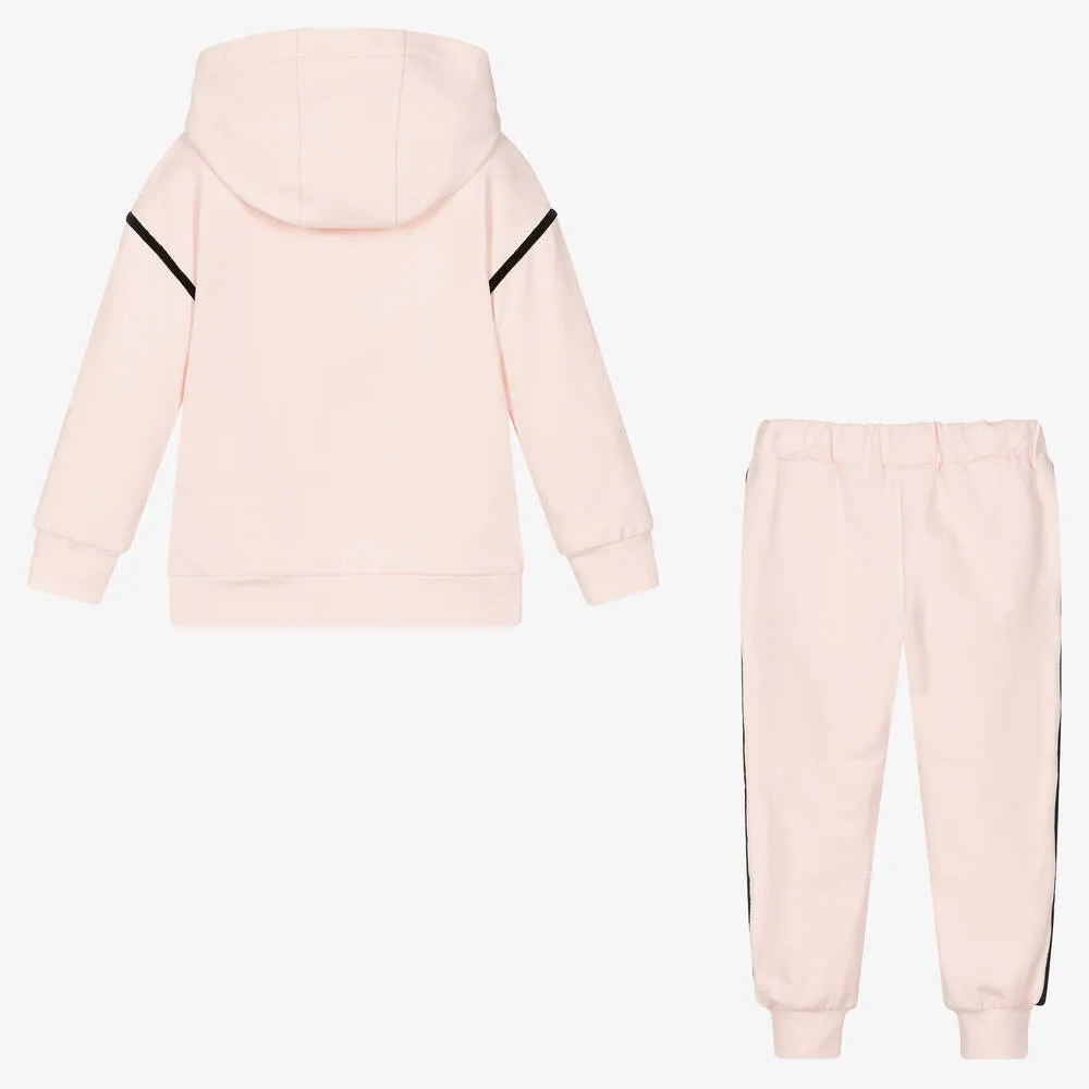 Girls Pink & Black Cotton Tracksuit