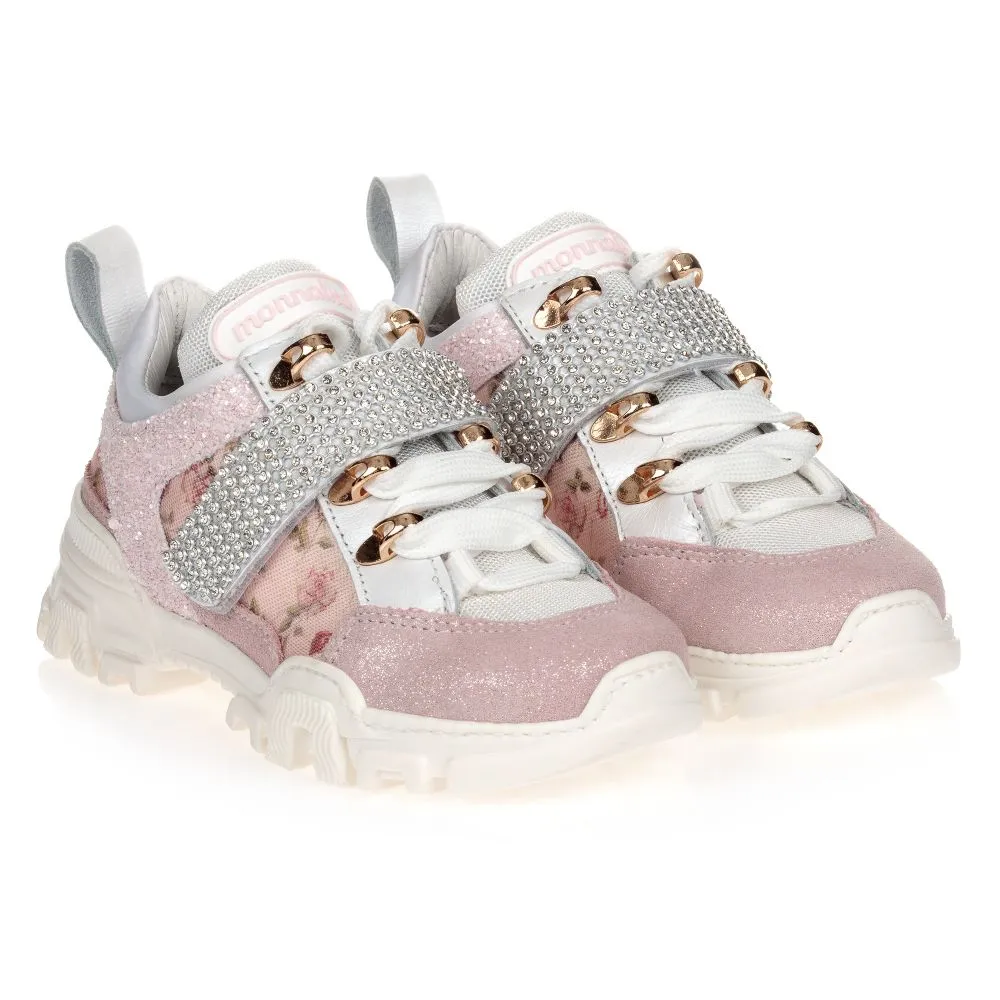 Girls Pink Glitter Trainers