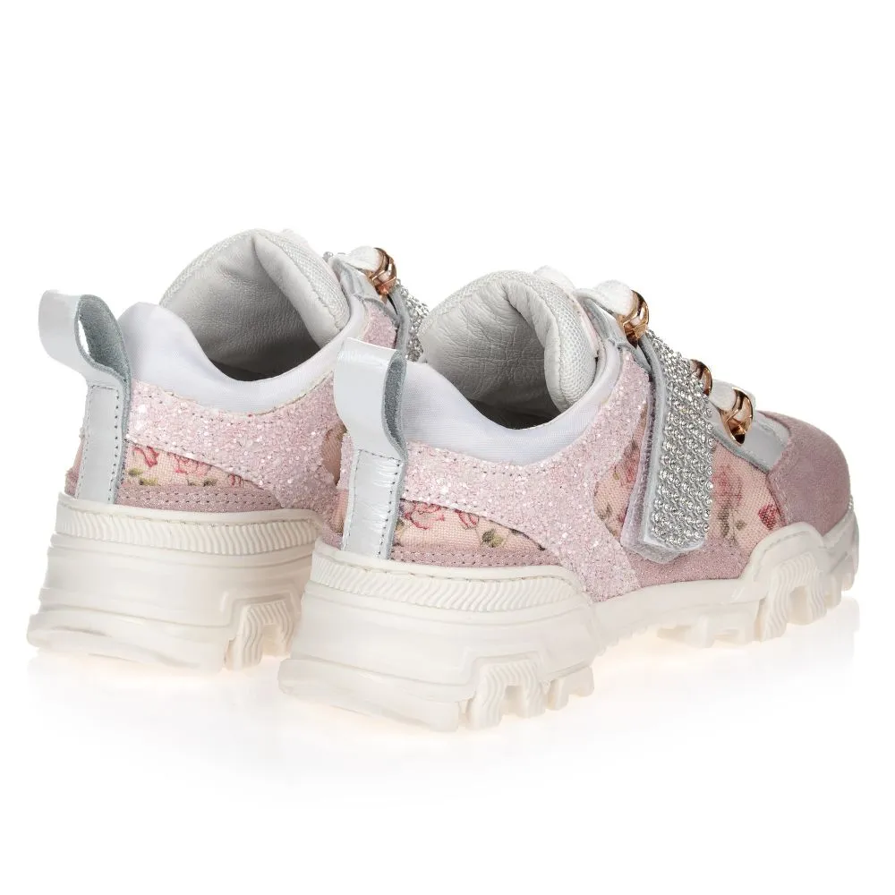 Girls Pink Glitter Trainers