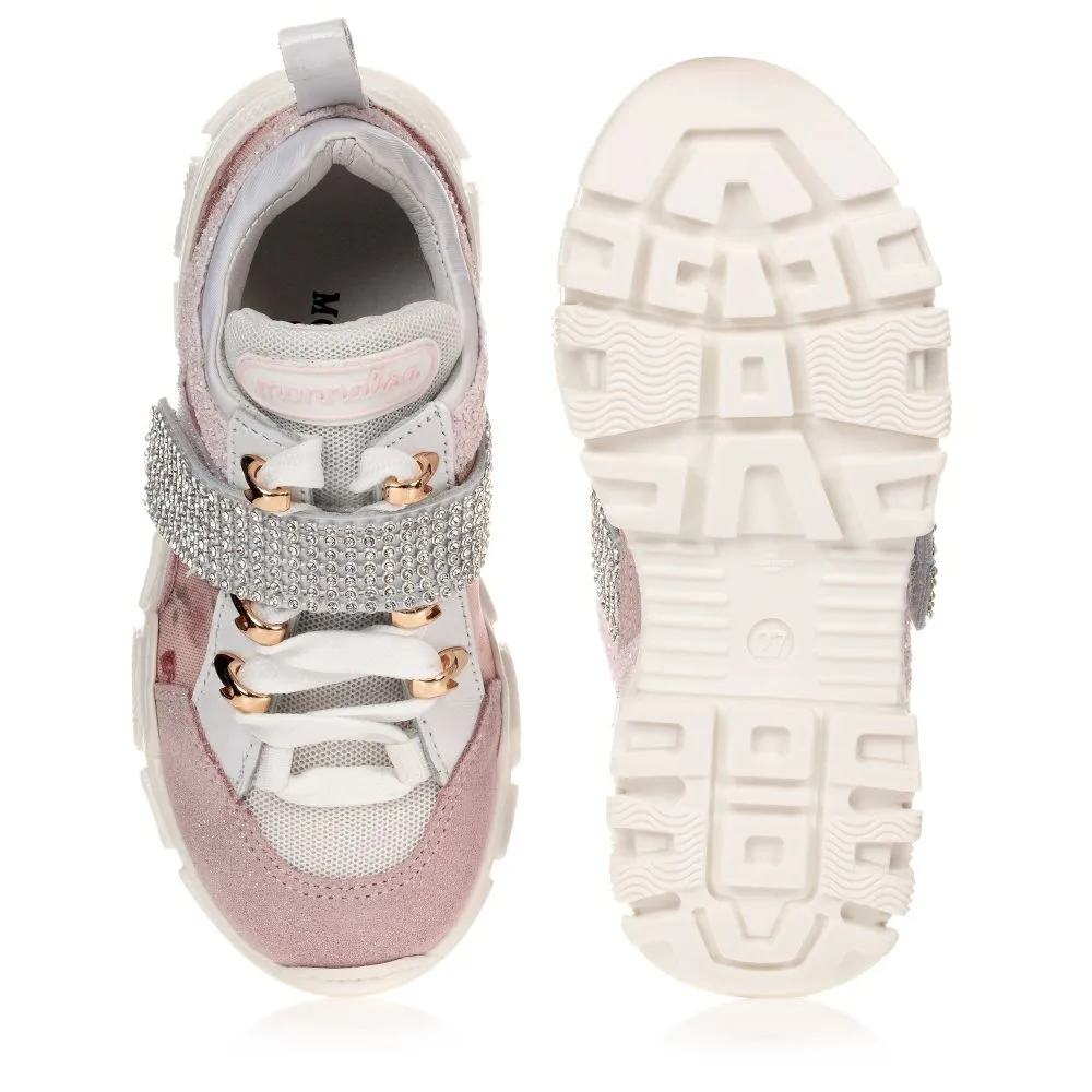 Girls Pink Glitter Trainers