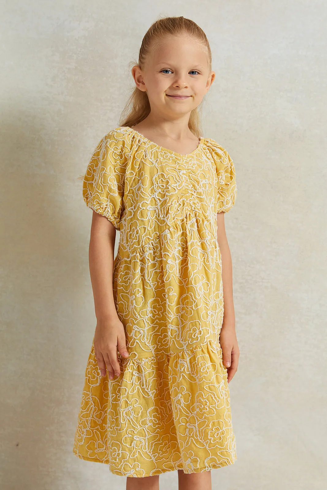 Girls Yellow Embroidered Dress