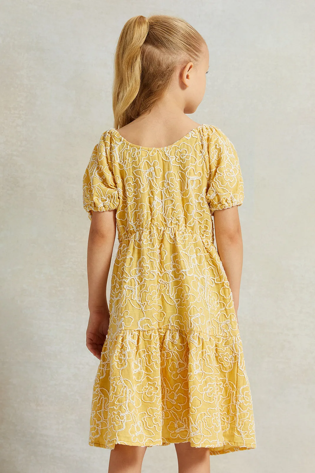 Girls Yellow Embroidered Dress