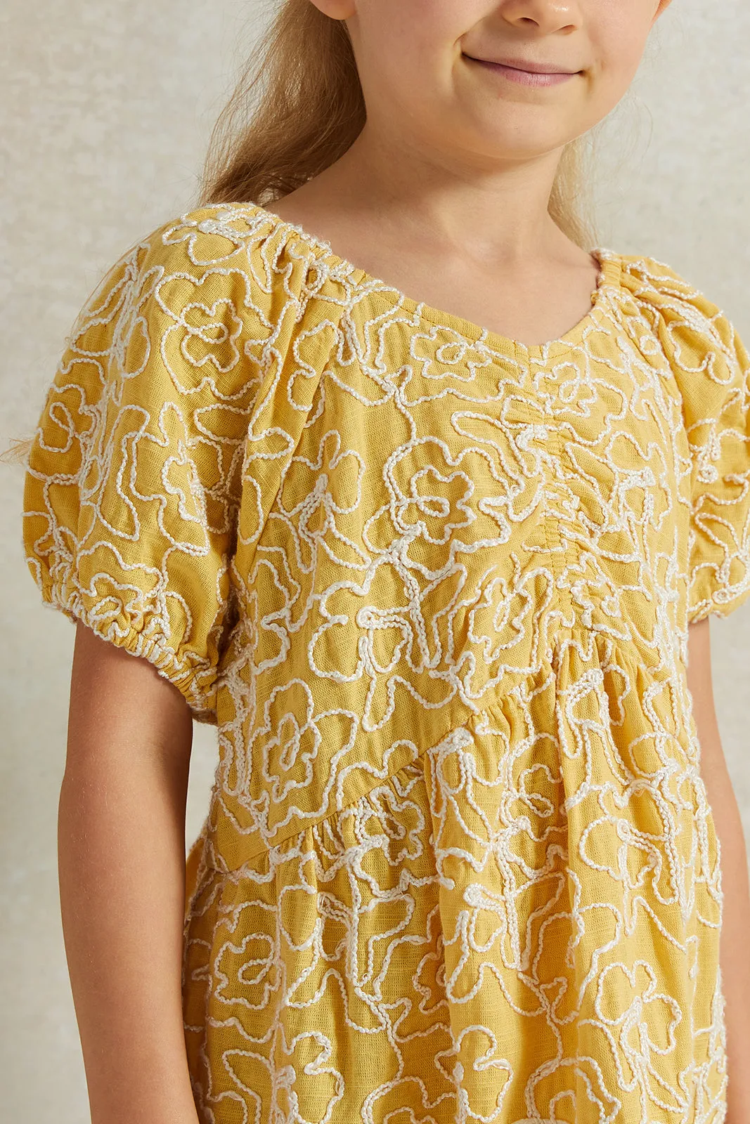 Girls Yellow Embroidered Dress