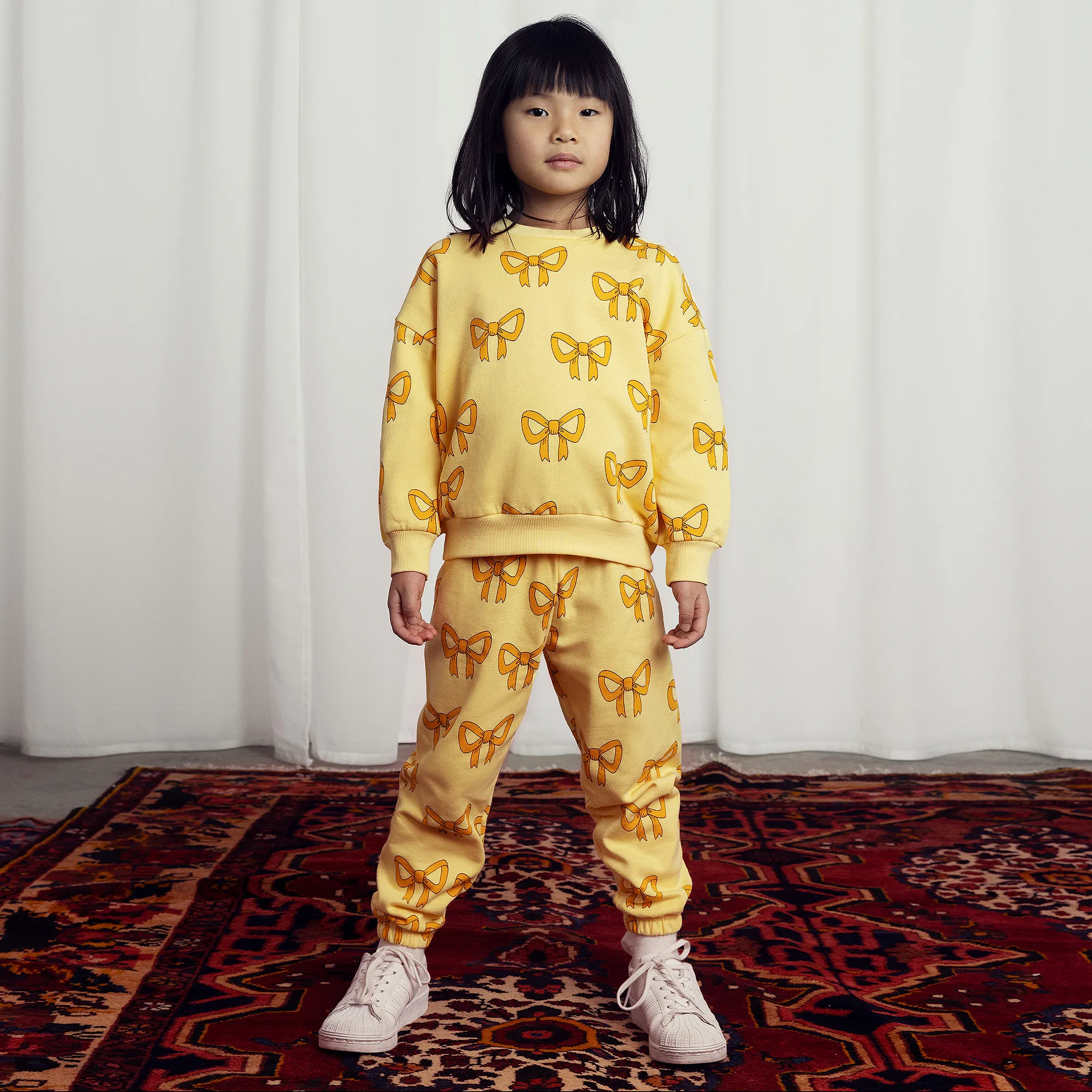 Girls Yellow Organic Cotton Bow Print Joggers