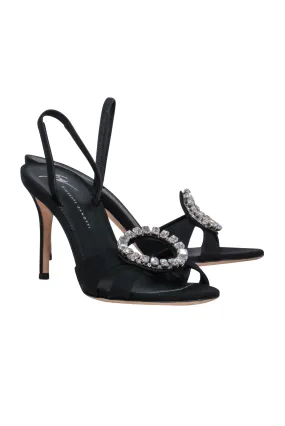 Giuseppe Zanotti - Black Slingback Heels w/ Crystal Circle Sz 8.5