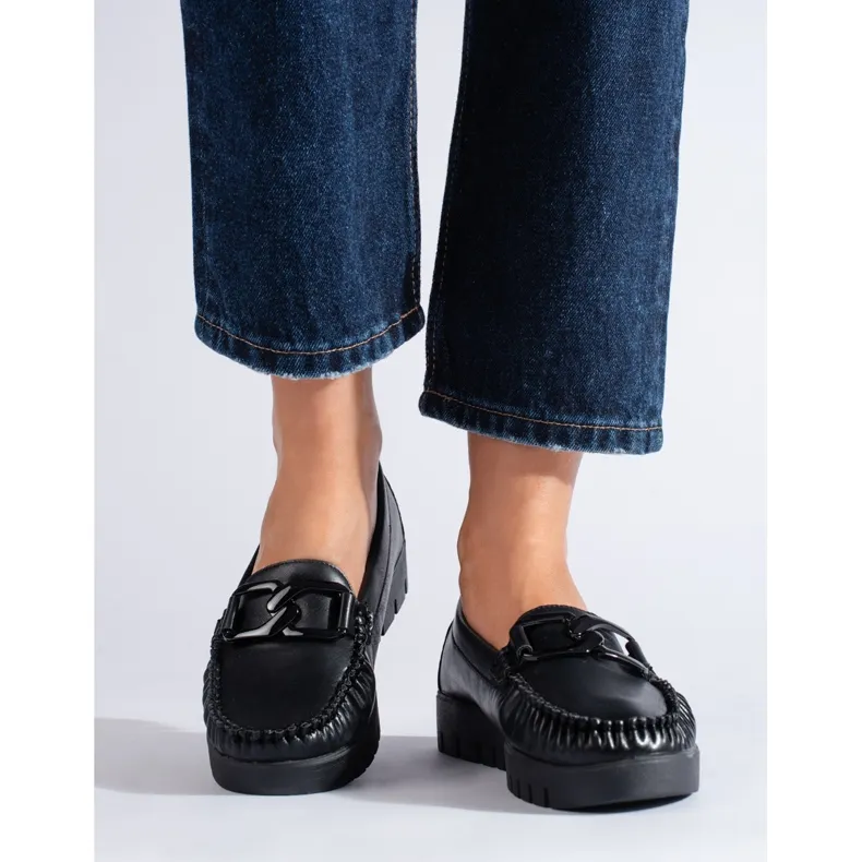 Black Eco Leather Moccasins by Goodin