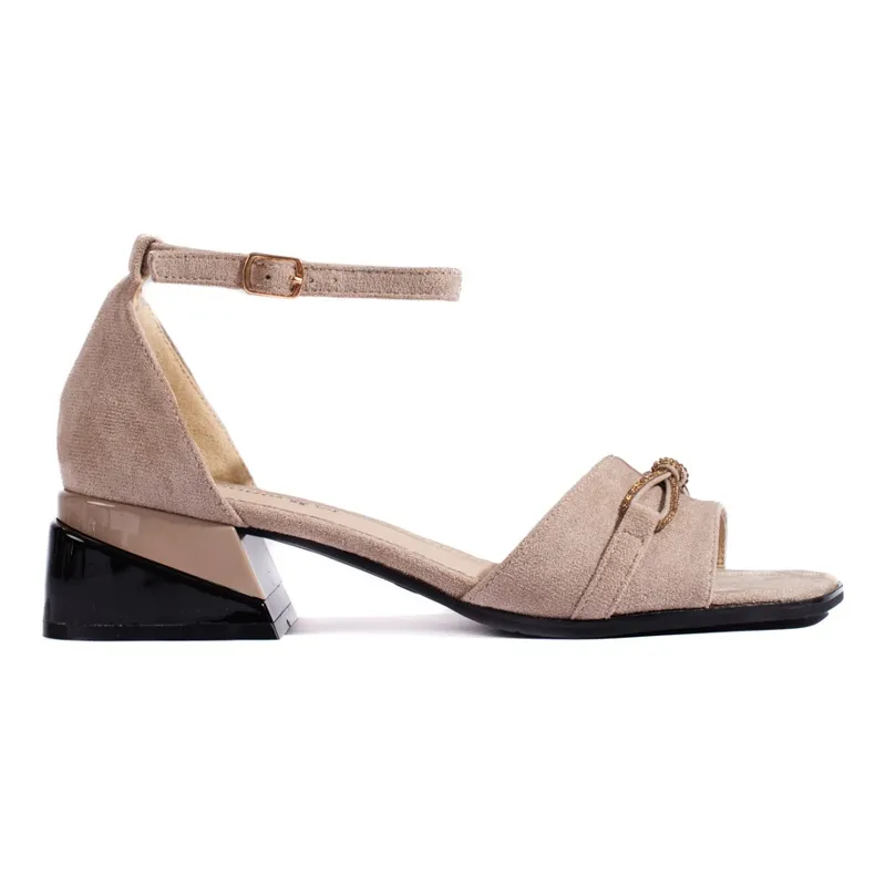 Goodin Dark beige suede sandals with low heels