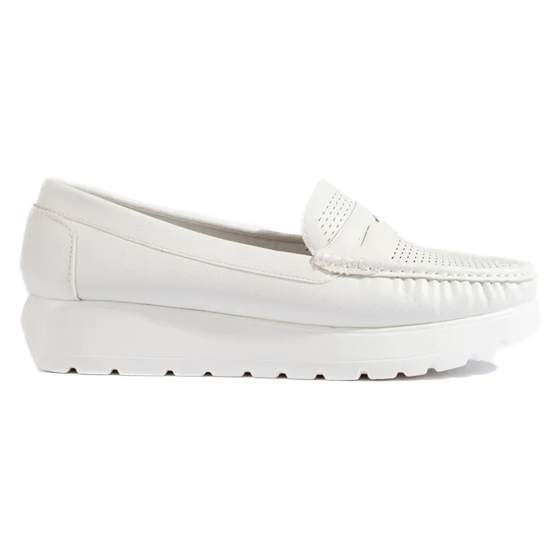 White openwork moccasins on platform