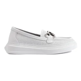 Women's white openwork moccasins